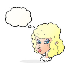 cartoon suspicious woman with thought bubble