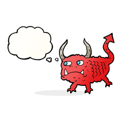 cartoon little demon with thought bubble