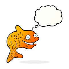 cartoon happy fish with thought bubble
