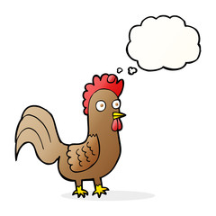 cartoon rooster with thought bubble