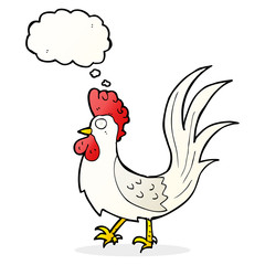 cartoon cockerel with thought bubble