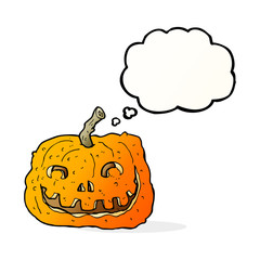 cartoon pumpkin with thought bubble