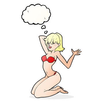 cartoon sexy bikini girl with thought bubble