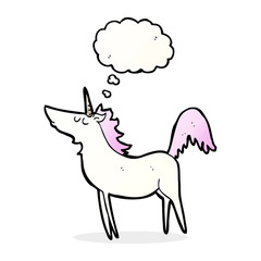 cartoon unicorn with thought bubble