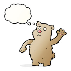 Obraz na płótnie Canvas cartoon waving bear with thought bubble