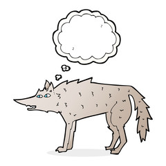 cartoon wolf with thought bubble