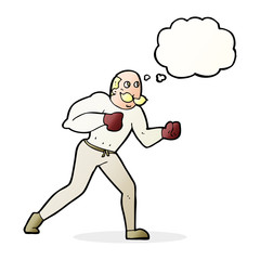 cartoon retro boxer man with thought bubble