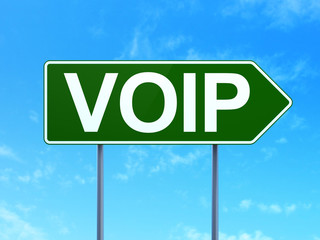 Web development concept: VOIP on road sign background