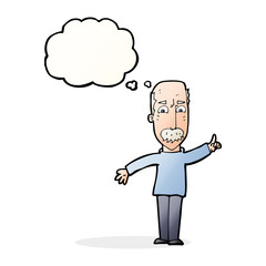 cartoon man issuing stern warning with thought bubble