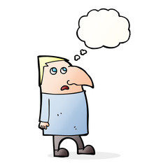 cartoon worried man with thought bubble