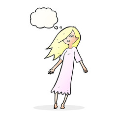 cartoon ghost like girl with thought bubble