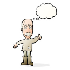cartoon annoyed old man with thought bubble