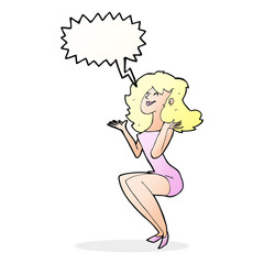 cartoon attractive woman sitting with thought bubble