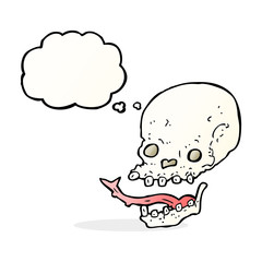cartoon spooky skull with thought bubble