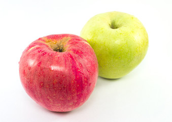 fresh red and green apples on white background