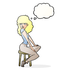 cartoon woman striking pose with thought bubble
