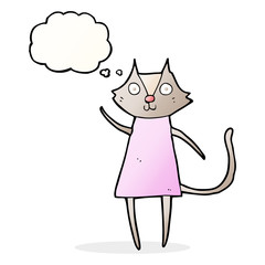 cute cartoon cat waving with thought bubble