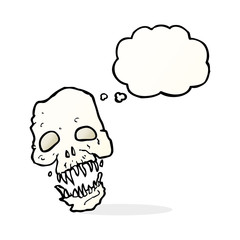 cartoon scary skull with thought bubble