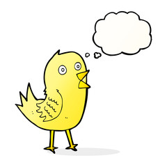 cartoon tweeting bird with thought bubble