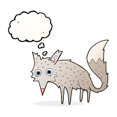 funny cartoon wolf with thought bubble
