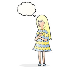 cartoon surprised girl with thought bubble