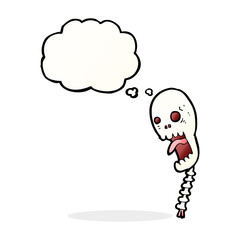 funny cartoon skull with thought bubble