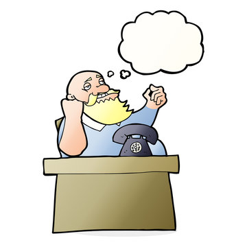 recommend clip art: cartoon arrogant boss man with thought bubble