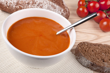 Tomato soup in a bowl