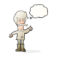 Fototapeta premium cartoon old man in poor clothes with thought bubble