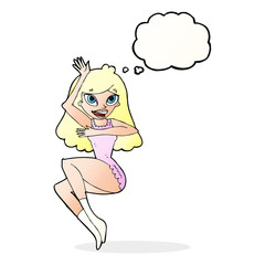 cartoon woman in lingerie with thought bubble
