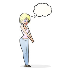 cartoon content woman with thought bubble