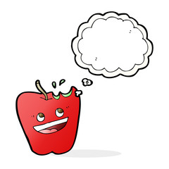 happy apple cartoon with thought bubble
