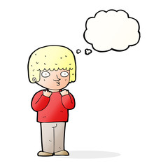 cartoon surprised man with thought bubble