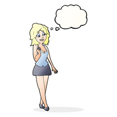cartoon attractive office woman with thought bubble