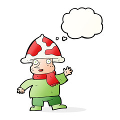 cartoon mushroom man with thought bubble