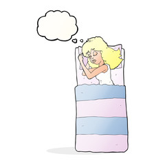 cartoon sleeping woman with thought bubble