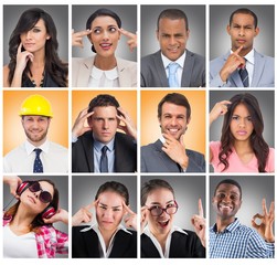 Fototapeta premium Composite image of composite image of happy businessman making o