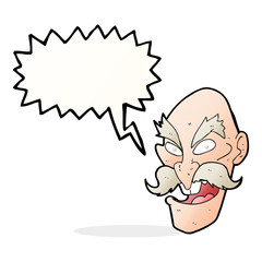 cartoon evil old man face with thought bubble