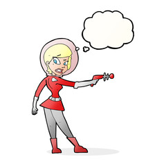 cartoon sci fi girl with thought bubble