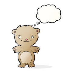 cartoon happy little teddy bear with thought bubble