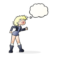 cartoon girl in leather jacket with thought bubble