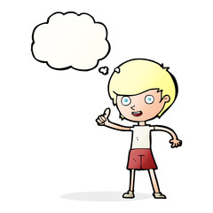 cartoon boy giving thumbs up symbol with thought bubble