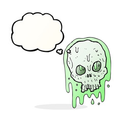 cartoon slimy skull with thought bubble