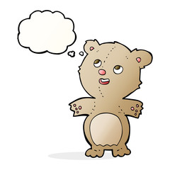 cartoon happy little teddy bear with thought bubble