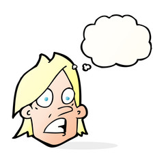 cartoon frightened face with thought bubble