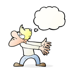 cartoon annoyed man gesturing with thought bubble