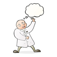 cartoon mad scientist with thought bubble