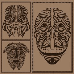 set of silhouettes of abstract faces or masks