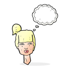 cartoon female head with thought bubble