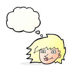 cartoon female face with thought bubble